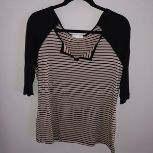 Tan and Black Stripped 3/4 Sleeve Top